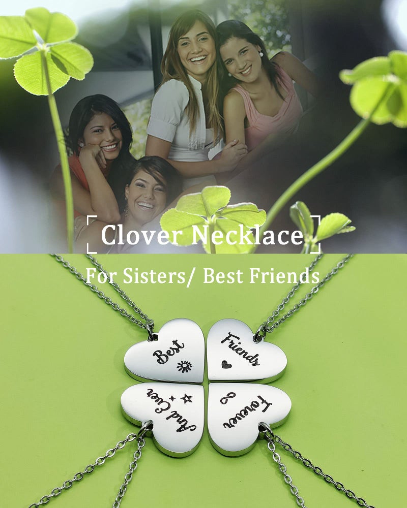HOFOYA قلائد هوفوايا للأخوات لأفضل 4 أصدقاء إلى الأبد مجموعة قلائد 4 BFF 4 قطع سحر وقلائد البرسيم من 4 هدايا مجوهرات الصداقة للنساء والمراهقات. - Image 3